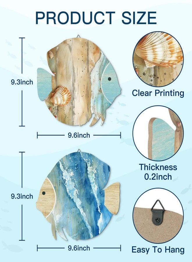 Putuo Decor Wood Fish Wall Decor 2pcs Rustic Beach House Wall Decor Coastal Lake Themed Home Decor Wood Hanging Nautical Decor For Bathroom, Lake House, Beach House Decor - Image 2